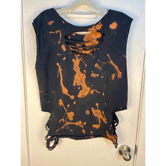 VTG Upcycled Thrasher T-Shirt Medium Black Bleach Distressed Grunge Festival - Picture 4 of 6